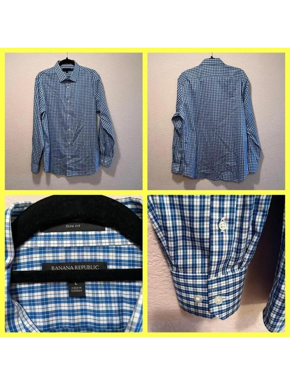 Banana Republic Slim Fit Blue Checkered Dress Shirt
